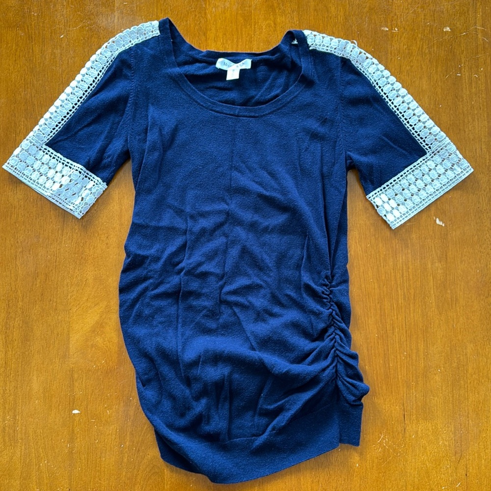 Blue and white lace maternity sweater